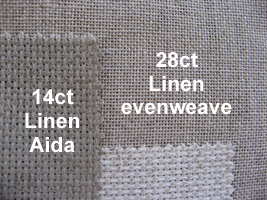 Compare 28ct linen fabric and 14ct Linen Aida fabric